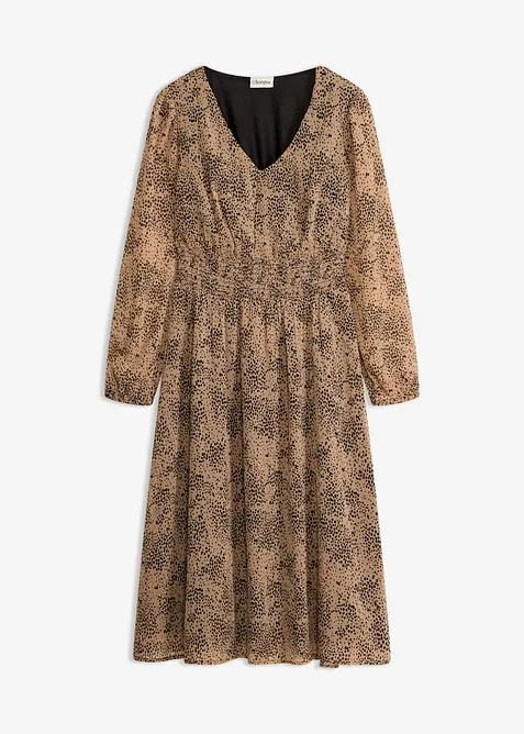Chiffonkleid mit elastischem Bund in braun von vorne - bonprix
