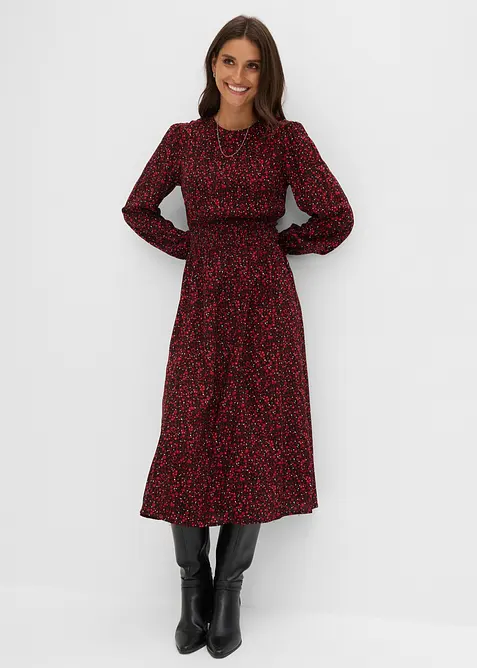 Midikleid mit Blumenprint in rot im Look von vorne (Totalaufnahme) - bonprix