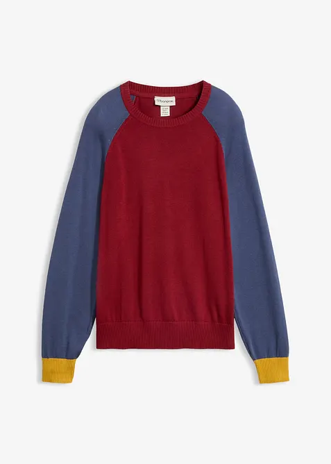 Feinstrickpullover aus Baumwoll-Mix mit Raglanärmeln in gelb von vorne - bonprix