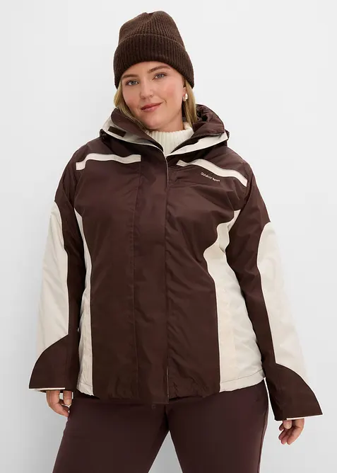 wasserdichte 3 in 1 Funktionsjacke in braun von vorne (im Anschnitt) - bonprix