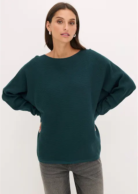 Oversized Pullover mit Fledermausärmeln in grün von vorne (im Anschnitt) - bonprix