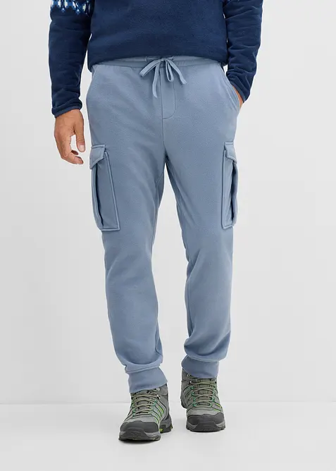 Fleece-Cargohose in Regular-Fit in blau von vorne - bonprix