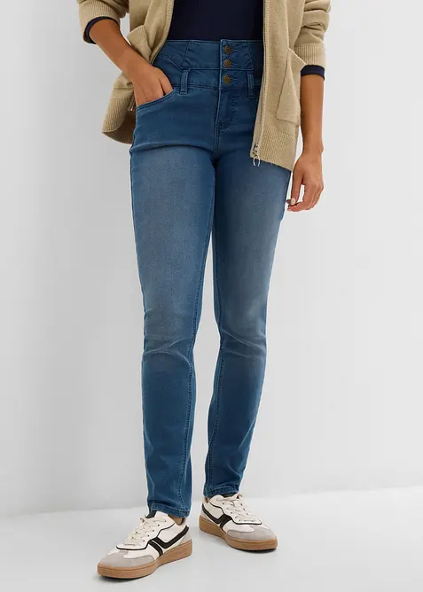 Wärmende Skinny Jeans High Waist, Shaping in blau von vorne - bonprix