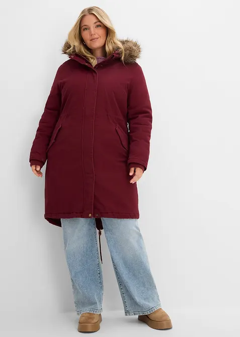 Wattierter Long-Parka in rot von vorne (Totalaufnahme) - bonprix