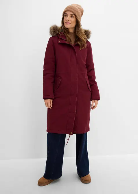 Wattierter Long-Parka in rot von vorne (Totalaufnahme) - bonprix