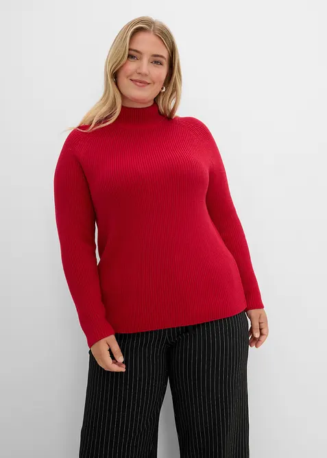 Rippstrickpullover aus reiner Bio-Baumwolle in rot von vorne (im Anschnitt) - bonprix