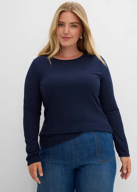 Geripptes Thermoshirt in blau von vorne (im Anschnitt) - bonprix