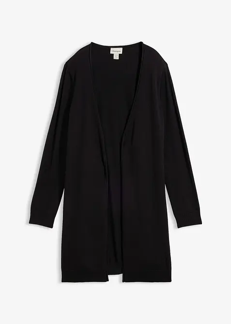 Longstrickjacke mit Rollkanten in schwarz von vorne - bonprix