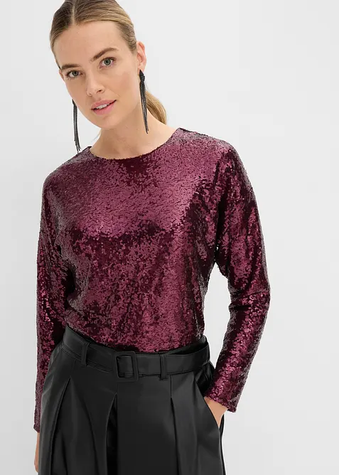 Pailletten-Langarmshirt in rot von vorne (im Anschnitt) - bonprix