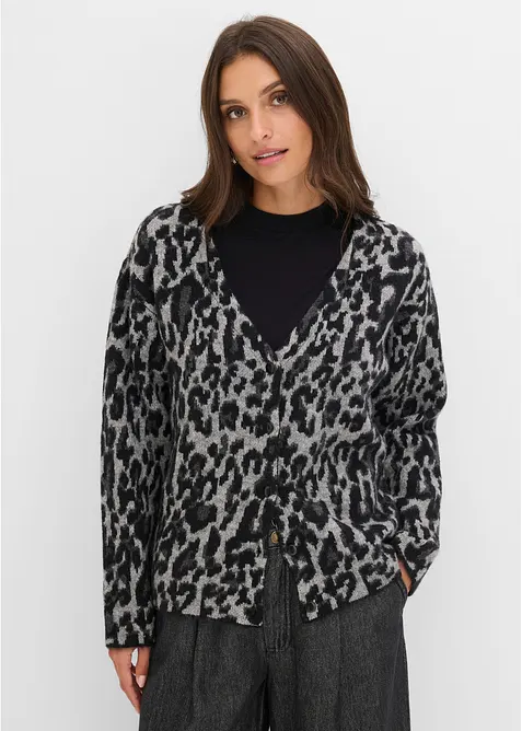 Strickjacke mit V-Ausschnitt in grau von vorne (im Anschnitt) - bonprix