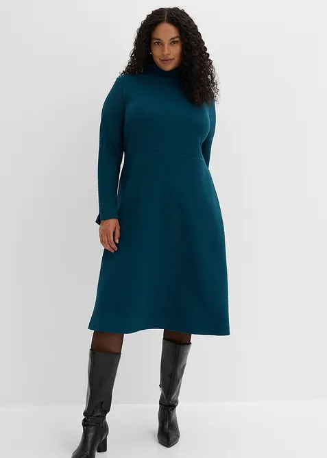 Midikleid in ausgestellter Form in petrol von vorne (Totalaufnahme) - bonprix