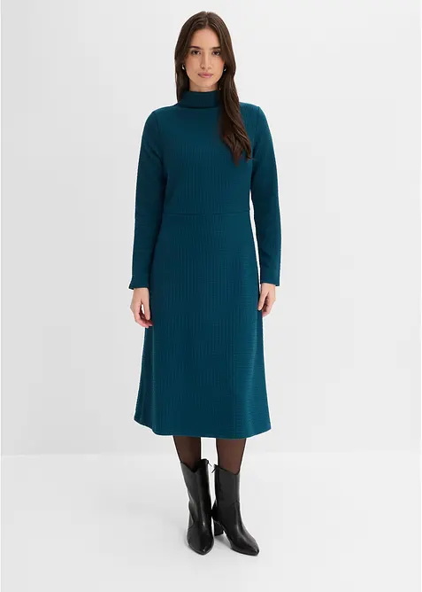 Midikleid in ausgestellter Form in petrol von vorne (Totalaufnahme) - bonprix