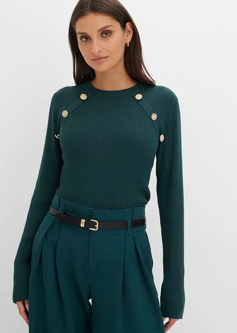 Feinstrickpullover aus Viskose-Mix in grün von vorne (im Anschnitt) - bonprix