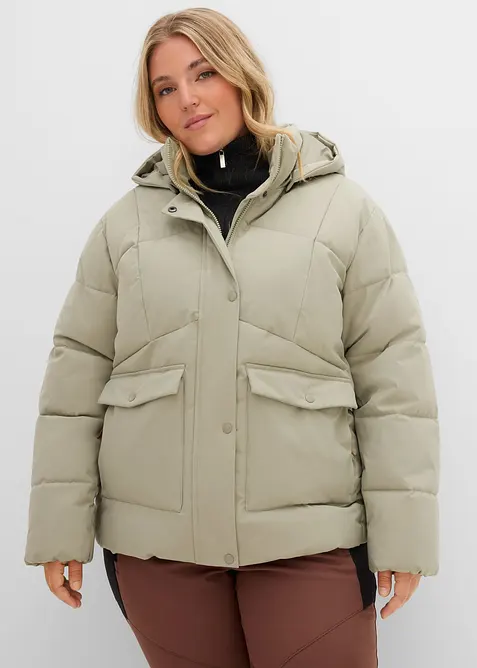 Wasserabweisende Steppjacke in grün von vorne (im Anschnitt) - bonprix