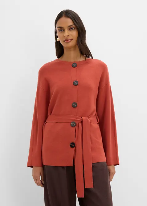 Strickjacke aus feinem Viskose-Mix in braun von vorne (im Anschnitt) - bonprix
