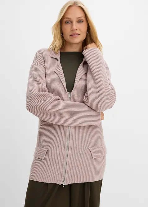 Strickjacke aus softem Viskose-Mix in grau von vorne (im Anschnitt) - bonprix