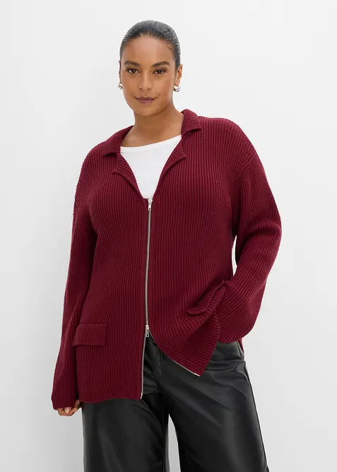 Strickjacke aus softem Viskose-Mix in rot von vorne (im Anschnitt) - bonprix