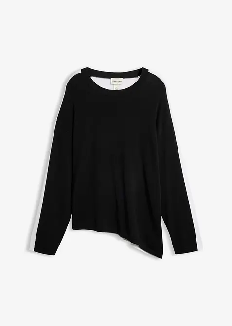 Asymmetrischer Pullover aus softem Viskose-Mix in schwarz von vorne - bonprix