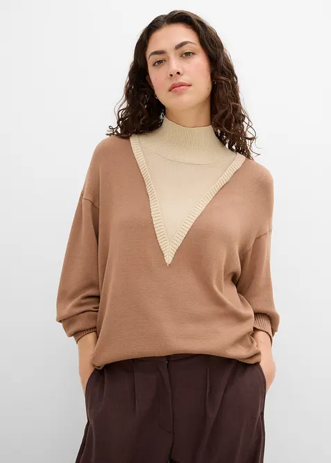 Rollkragenpullover aus softem Viskose-Mix in braun von vorne (im Anschnitt) - bonprix