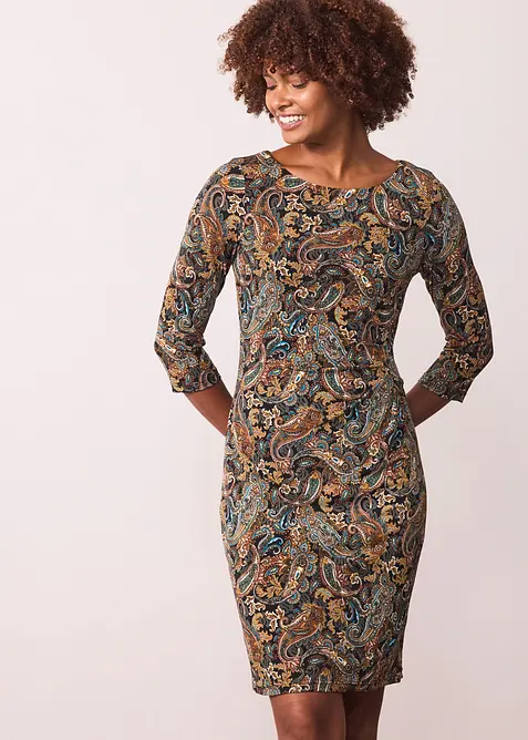 Shirtkleid mit Paisley-Druck in schwarz von vorne (Totalaufnahme) - bonprix