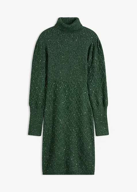 Figurbetontes Strickkleid mit Pailletten in grün von vorne - bonprix