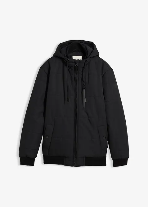 Winter-Steppjacke in Blousonform mit Kapuze in schwarz von vorne - bonprix