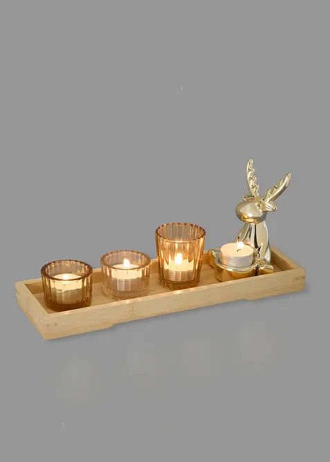Teelichthalter auf Tablett (5-tlg. Set) in beige von vorne - bonprix
