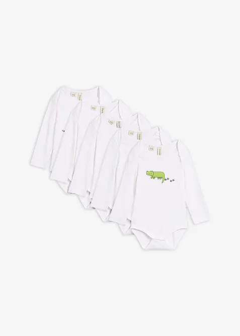 Langarmbody aus reiner Bio-Baumwolle (5er-Pack) in weiß von vorne - bonprix