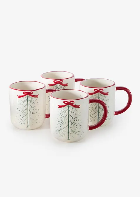 Becher mit Schleife/Baum Design (4er Pack) in weiß von vorne - bonprix