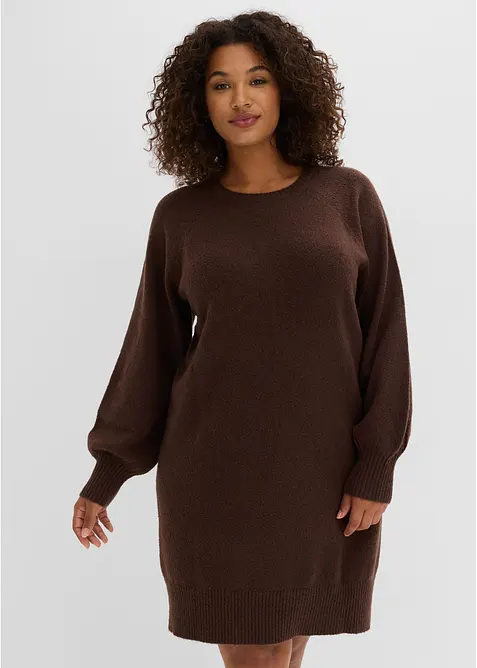 Kurzes Strickkleid mit Pufferärmeln in braun von vorne (Totalaufnahme) - bonprix