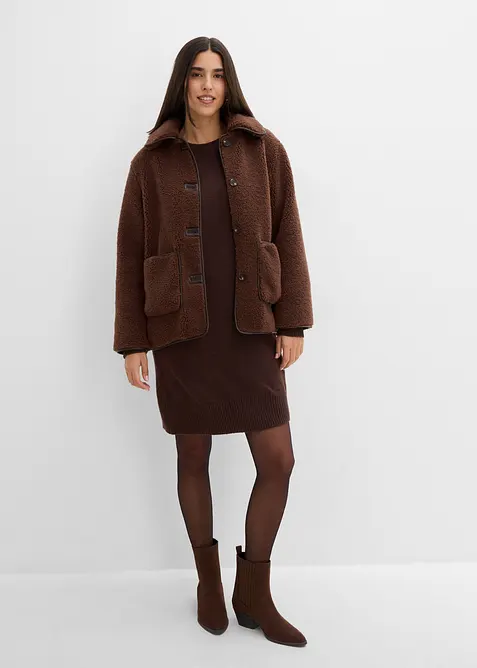 Kurzes Strickkleid mit Pufferärmeln in braun im Look von vorne (Totalaufnahme) - bonprix