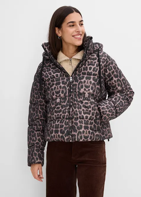Kurze Steppjacke in schwarz von vorne (im Anschnitt) - bonprix