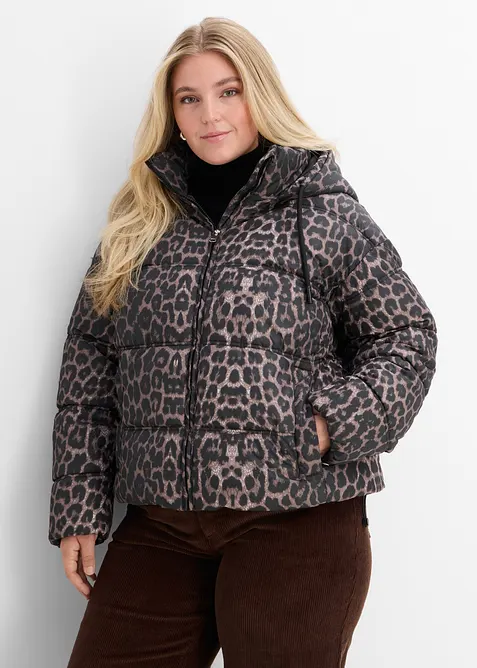 Kurze Steppjacke in schwarz von vorne (im Anschnitt) - bonprix