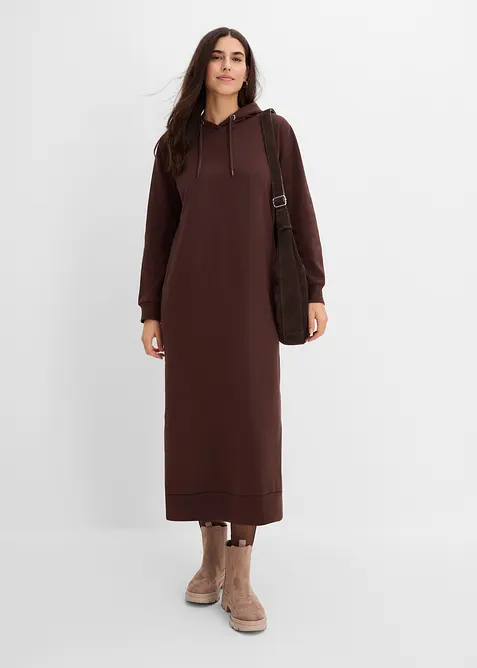 Sweatkleid mit Kapuze in braun im Look von vorne (Totalaufnahme) - bonprix
