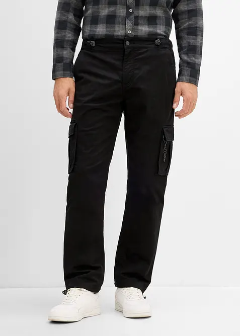Regular Fit Thermo-Cargohose mit verstellbarem Bequembund und verstellbarem Saum, Straight in schwarz von vorne - bonprix