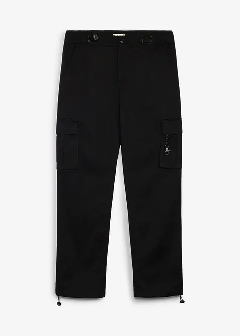 Regular Fit Thermo-Cargohose mit verstellbarem Bequembund und verstellbarem Saum, Straight in schwarz von vorne - bonprix
