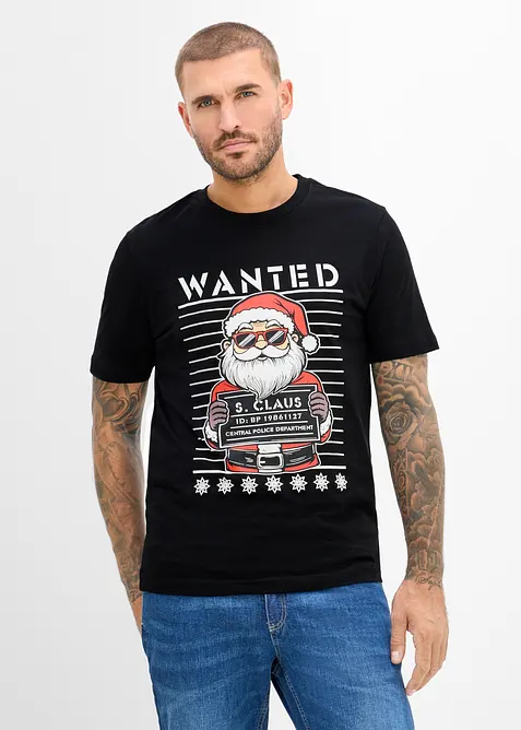 T-Shirt mit Weihnachtsmotiv in schwarz von vorne (im Anschnitt) - bonprix