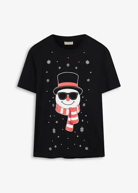 T-Shirt mit Weihnachtsmotiv aus reiner Bio-Baumwolle in schwarz von vorne - bonprix