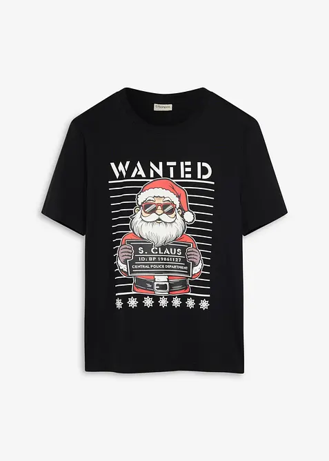 T-Shirt mit Weihnachtsmotiv in schwarz von vorne - bonprix