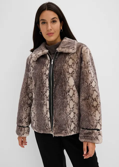 Fellimitat-Jacke in grau von vorne (im Anschnitt) - bonprix
