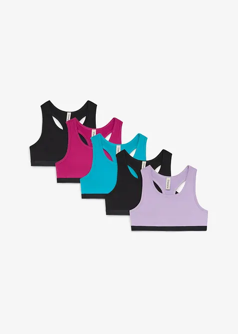 Bustier aus elastischem Bio-Baumwoll-Mix (5er Pack) in schwarz von vorne - bonprix