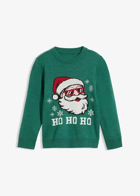 Feinstrickpullover mit Weihnachtsmotiv in petrol von vorne - bonprix
