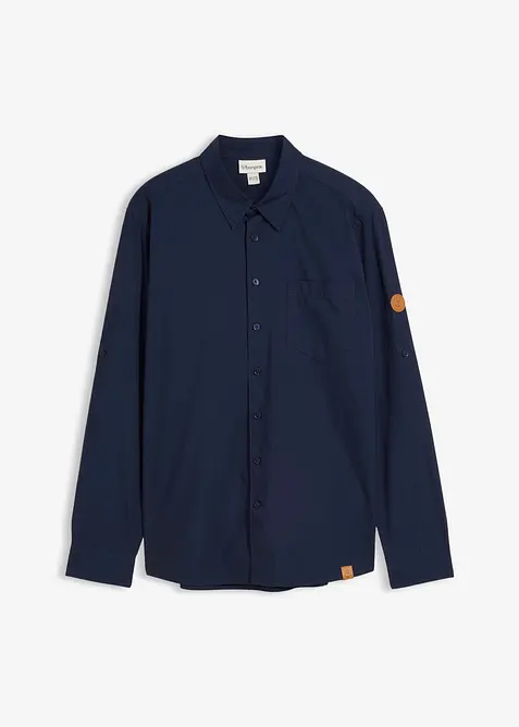 Langarmhemd aus Bio-Baumwoll-Popeline in Regular Fit in blau von vorne - bonprix