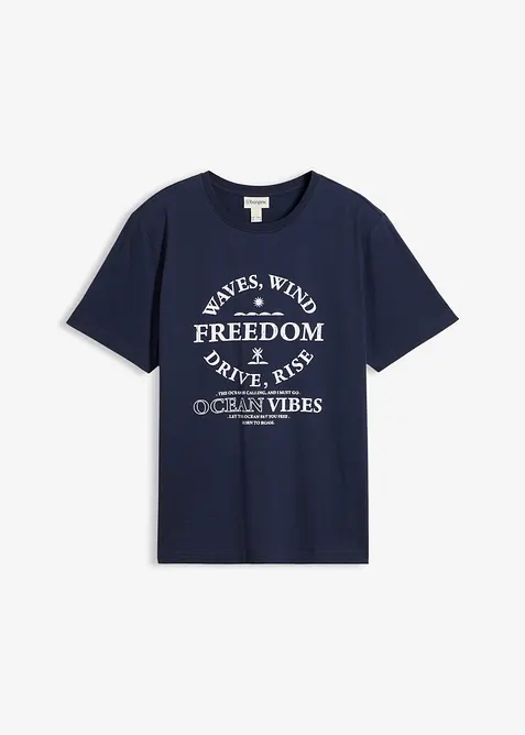 T-Shirt aus reiner Bio-Baumwolle in blau von vorne - bonprix