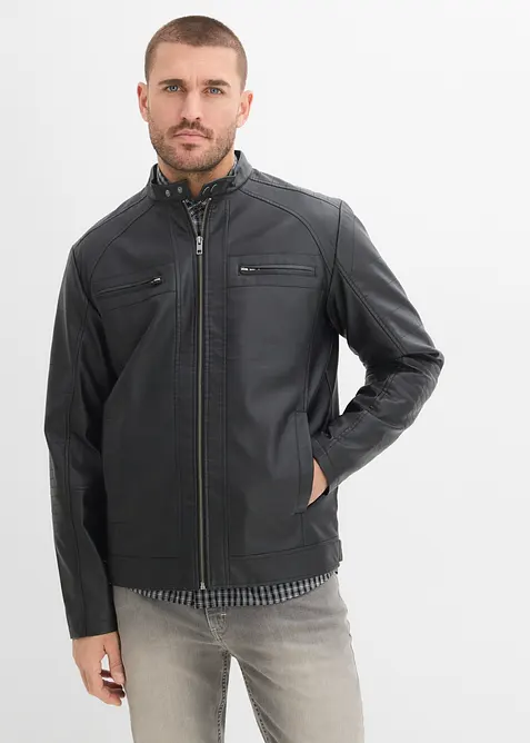 Lederimitat-Jacke in Regular Fit in schwarz von vorne (im Anschnitt) - bonprix