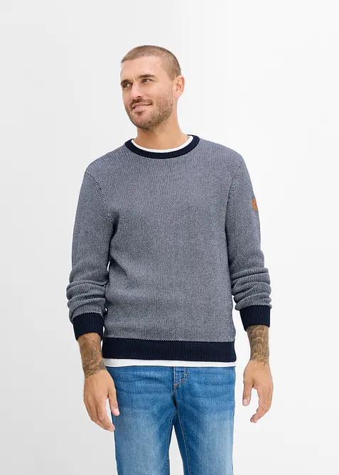 Grobstrick-Pullover aus reiner Baumwolle in blau von vorne (im Anschnitt) - bonprix