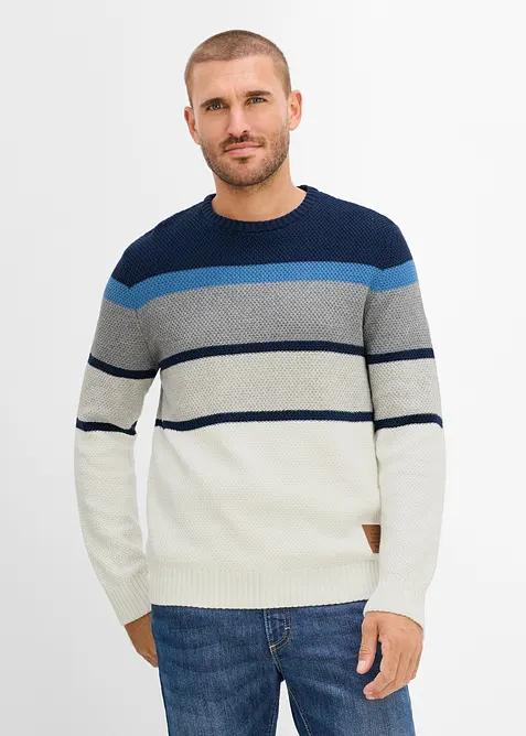 Grobstrick-Pullover aus reiner Baumwolle in blau von vorne (im Anschnitt) - bonprix