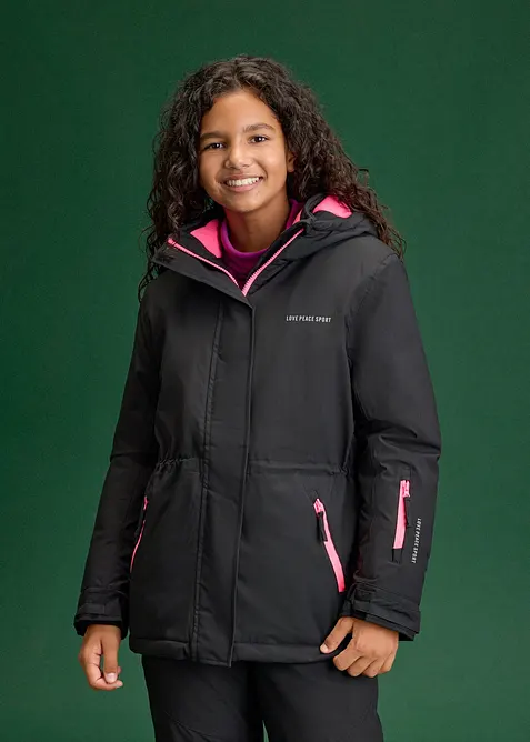 Wasserdichte Skijacke mit sportiven Details in schwarz von vorne (im Anschnitt) - bonprix