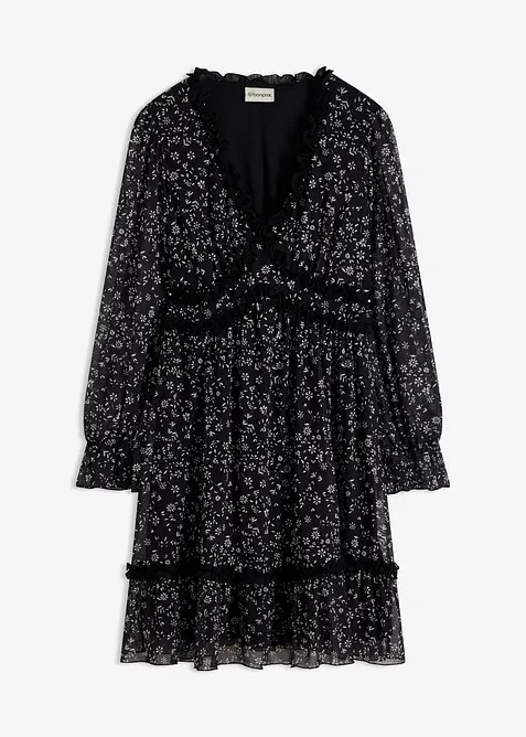 Minikleid aus feinem Mesh in schwarz von vorne - bonprix