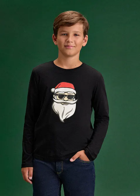 Weihnachtliches Langarmshirt aus Bio Baumwolle in schwarz von vorne (im Anschnitt) - bonprix